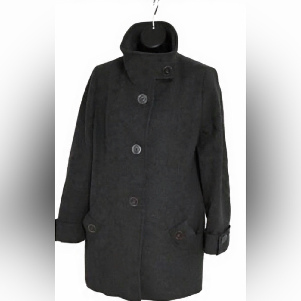 Kristen Blake Women's Pea Coat Fine Australian Wool Blend Gray One Breasted
